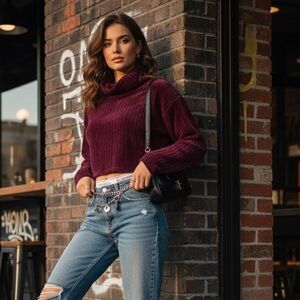 Poof! Deep Burgundy Cowl Neck Sweater